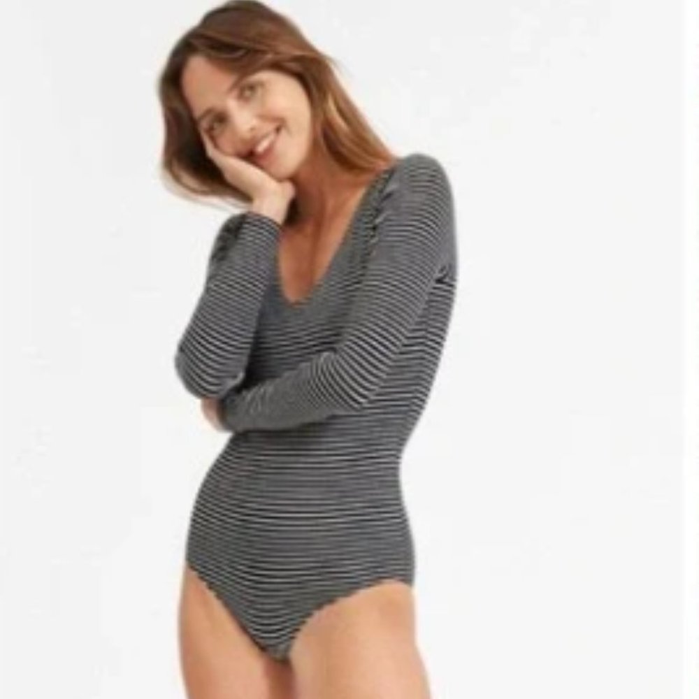 Everlane Bodysuit Long Sleeve - Black/White Striped Medium